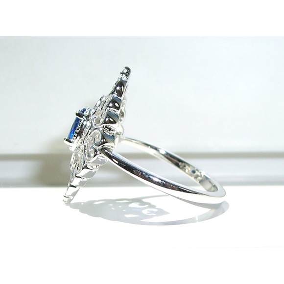 925 STERLING SILVER Simulated Blue Sapphire Cubic Zirconia Filigree Ring - Picture 8 of 16
